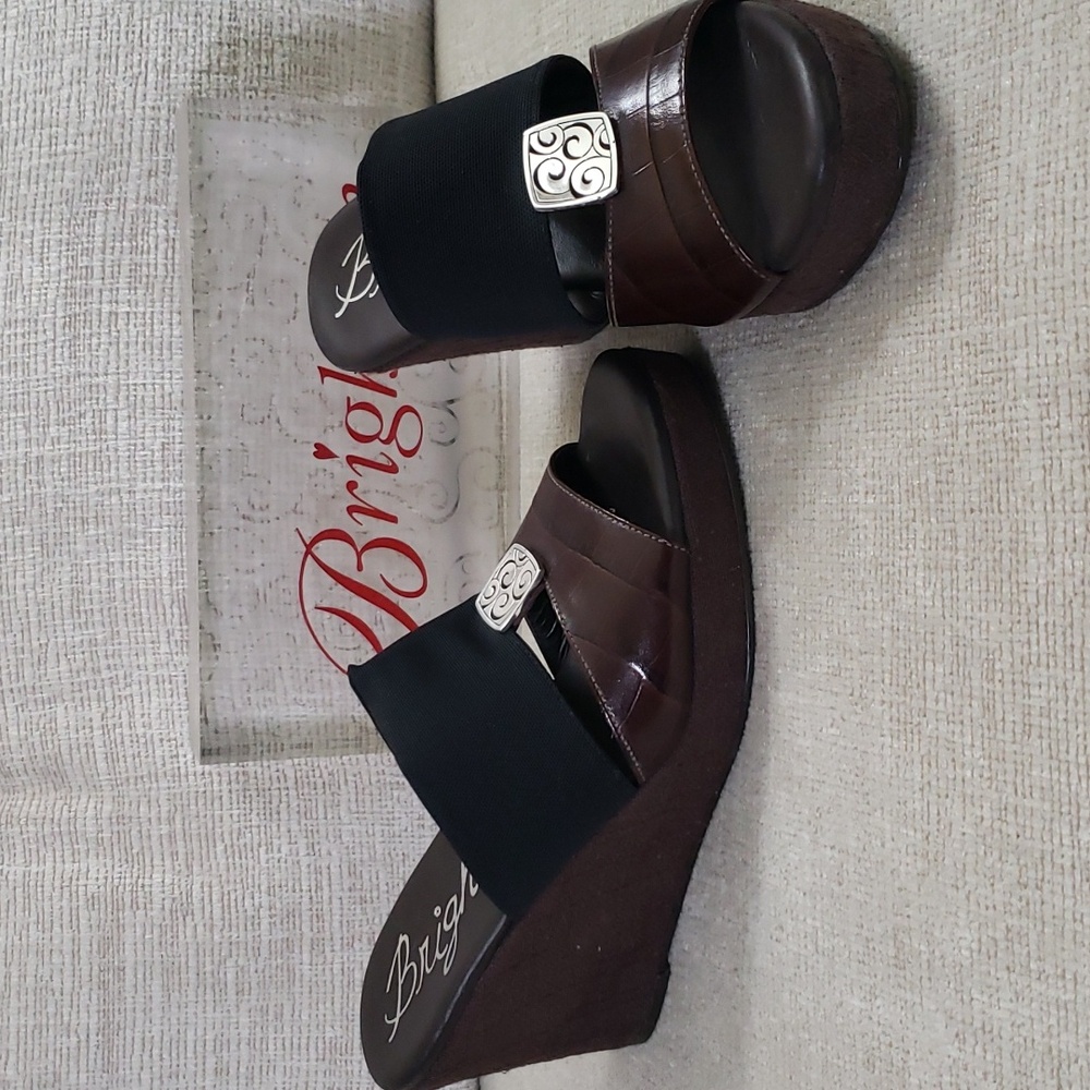 BRIGHTON "Dream" Wedge Heel Brown slip on Shoes Sz 7 Bohemian